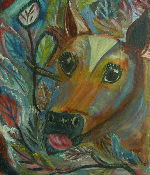 Vintage Folk Art Painting 1947 Scaredy Calf