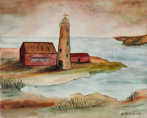 Folk Art Lighthouse Watercolor Painting
