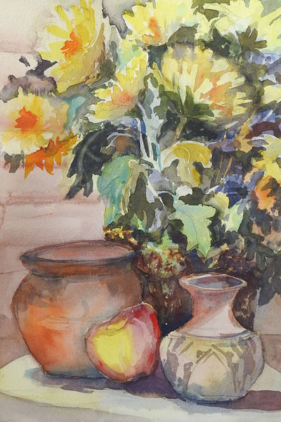 Yellow Daisies Floral Still Life Watercolor Painting