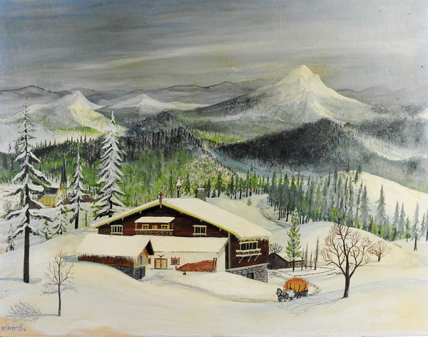 Folk Art Winter Scene Painting