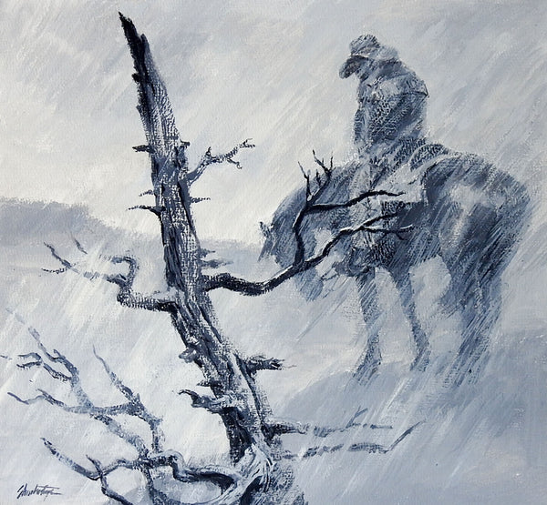 Eugene Shortridge Horse & Cowboy In Storm Painting
