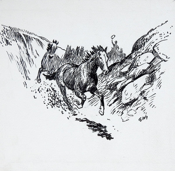 Eugene Shortridge Wild Horses Pen & Ink Western Drawing