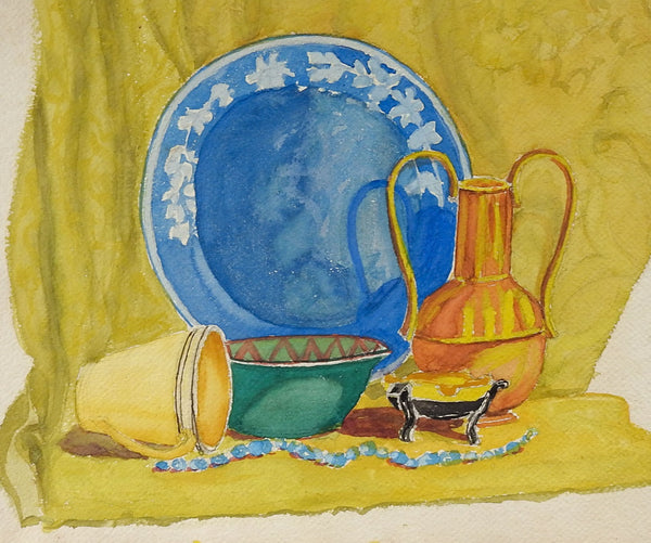 Blue & Yellow Still Life Watercolor Painting