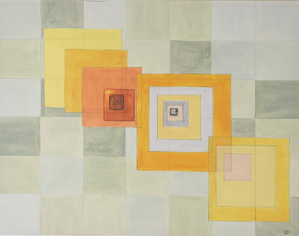 Geometric Abstract Orange & Gray Watercolor Painting