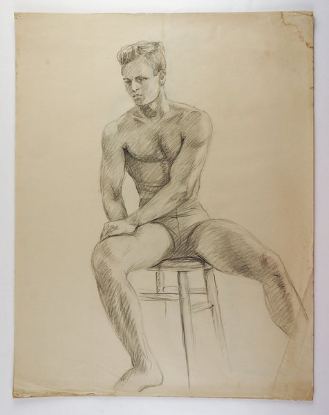 Drawing Seated Male Figure 1950's