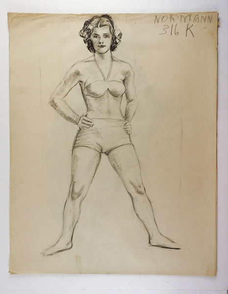 1950's Studio Drawing Female Figure Study