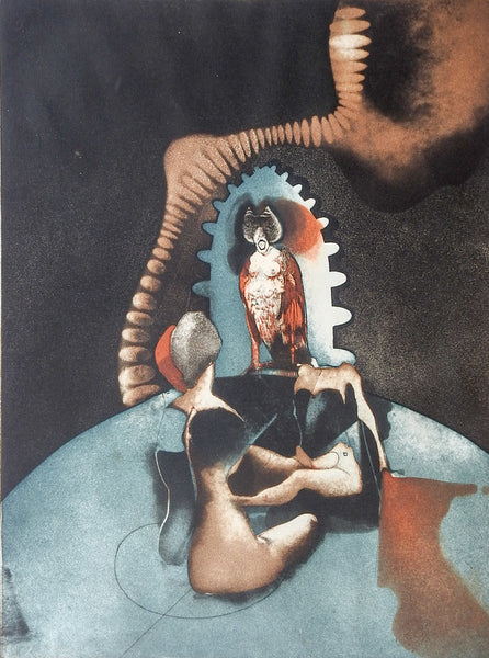 Mid Century Surreal Color Etching by Tony Bass