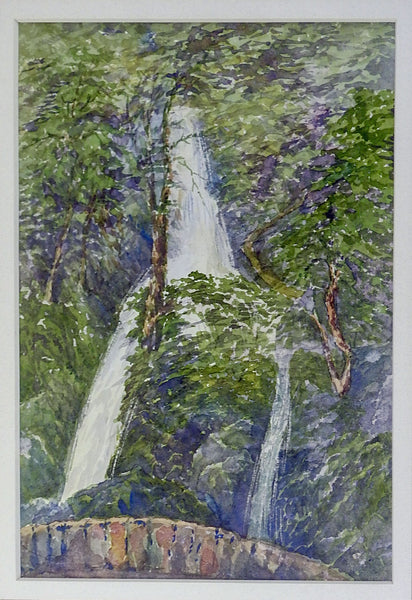 English Waterfall Watercolor Painting