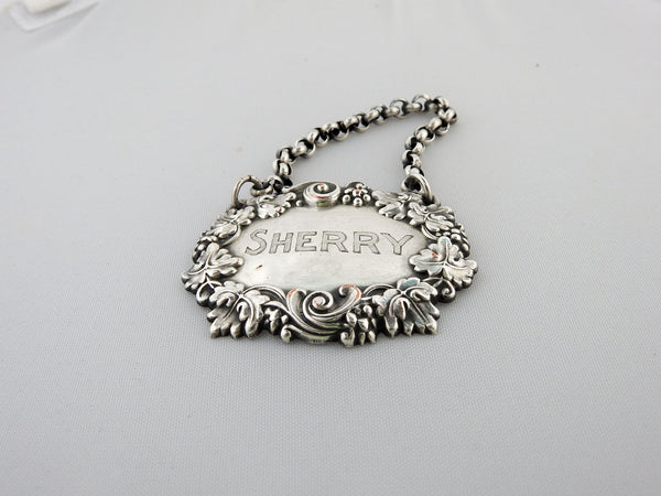Silver Plate Sherry Vintage Hanging Liquor Tag