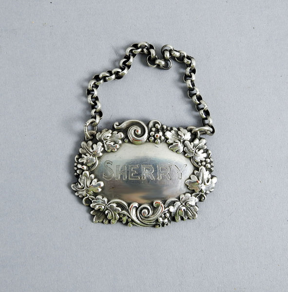 Silver Plate Sherry Vintage Hanging Liquor Tag