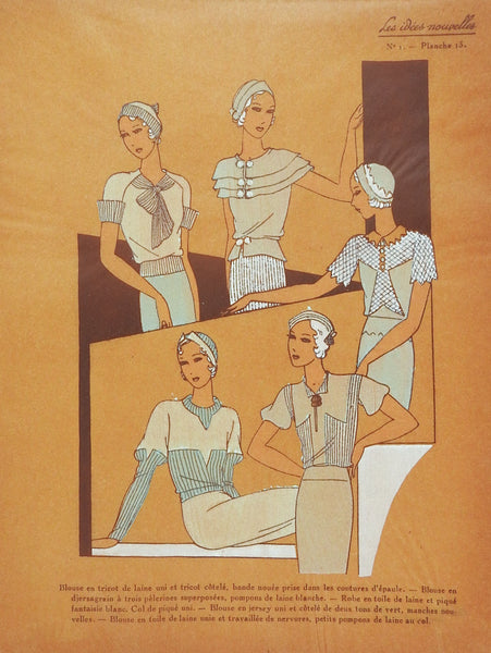 French Fashion Pochoir Print Circa 1930's
