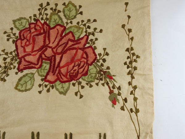 Circa 1910 Hand Embroidered Roses Pillow Cover