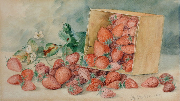 1900 Strawberry Still Life Watercolor Painting