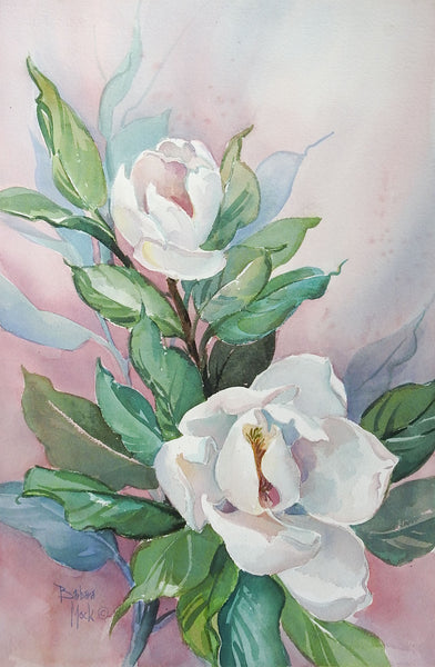 Magnolia Blossoms Watercolor Painting By Barbara Mock