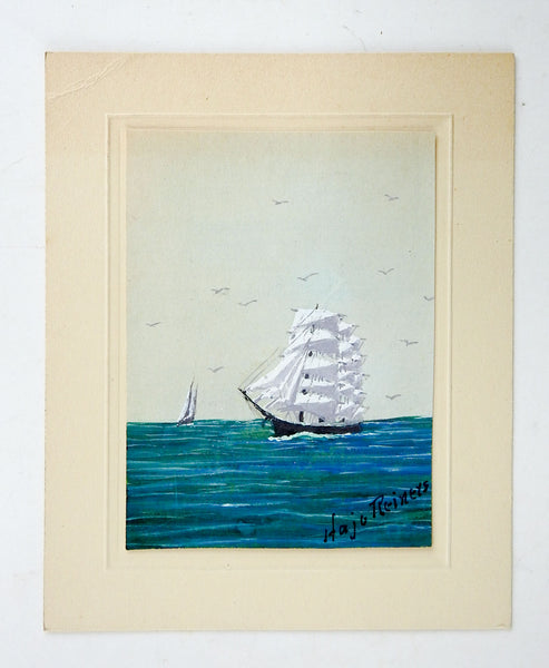 Tiny Sailing Ship Watercolor Painting