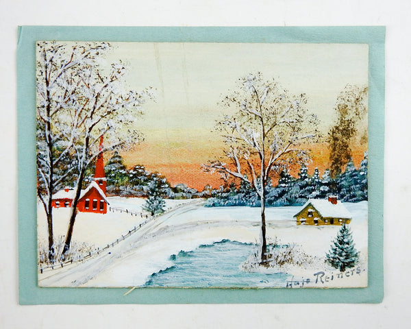 Tiny Snow Covered Church Watercolor Painting