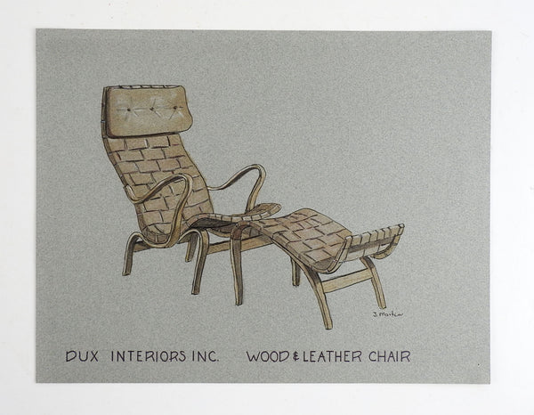 Drawing of Bruno Mathsson Wood & Leather Chair