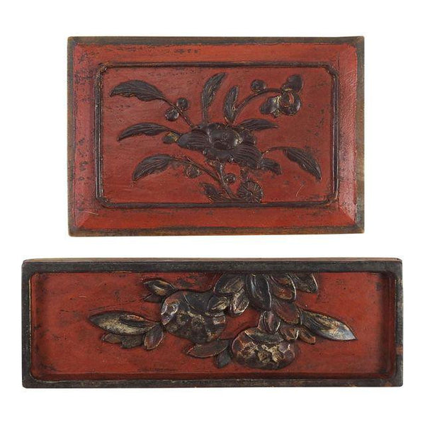 Carved Chinese Antique Panels Group of 2 Wall Plaques