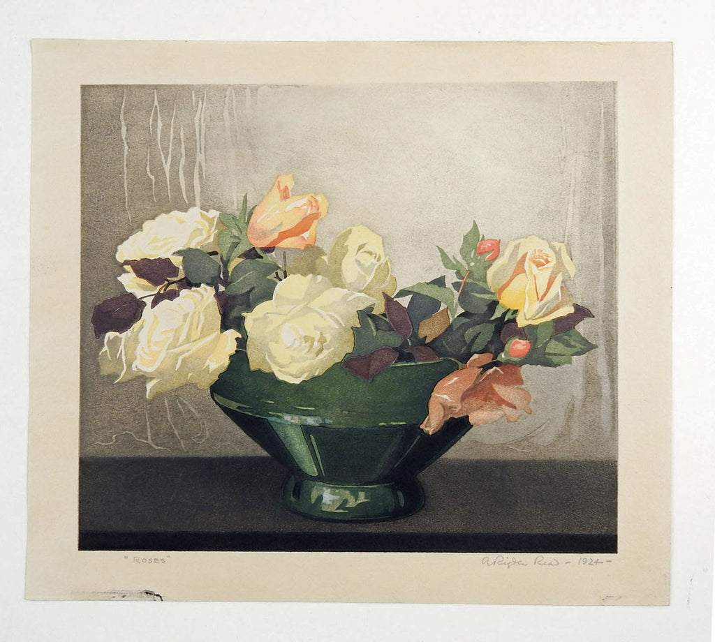 Roses Woodcut By Arthur Rigden Read