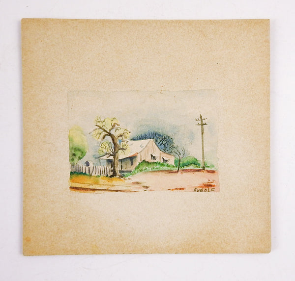Tiny Watercolor Landscape & Cabin Painting