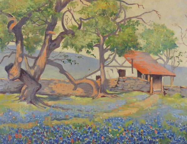 Vintage Minette Teichmueller Texas Bluebonnet Farm Landscape Painting