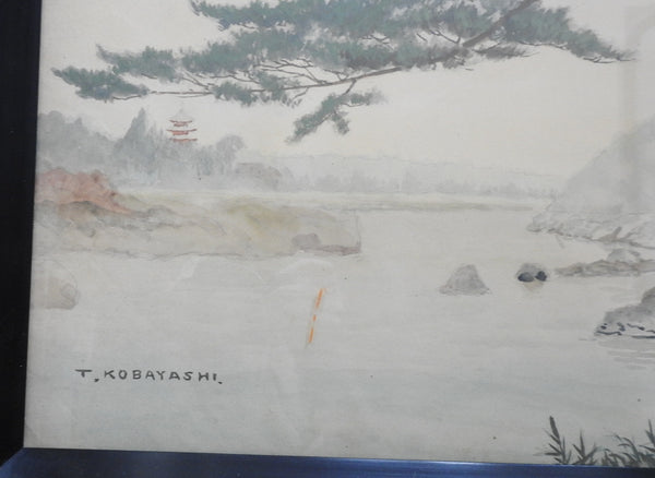 Vintage Early 20th Century Japanese Watercolor Landscape Painting