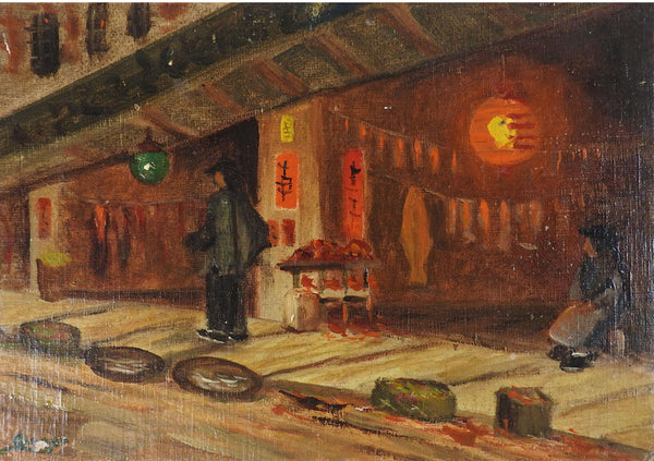 Vintage Mid Century Japanese Market Painting