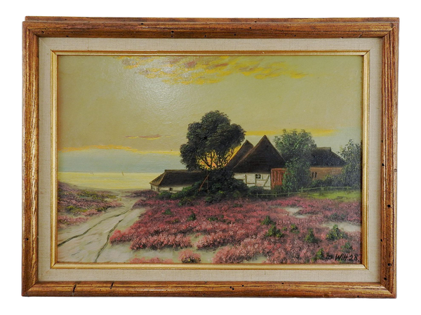 1928 Seaside Cottage Sunset Painting