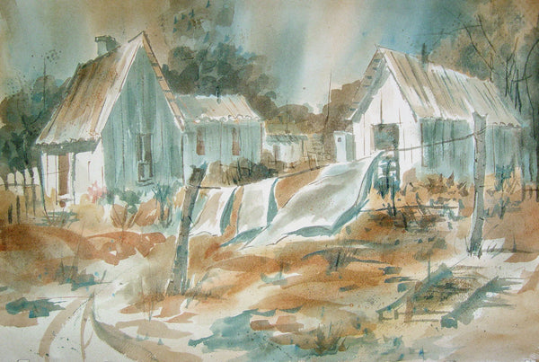 Texas Vintage Artist Homestead Cabins Front & Back Watercolors