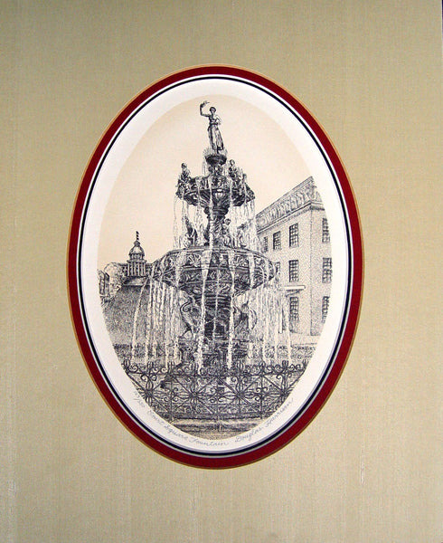 Court Square Fountain Lithograph - Artifax antiques & design