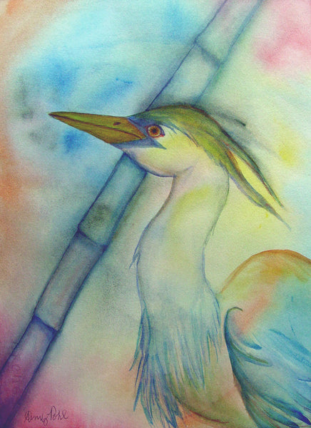 Colorful Heron Watercolor - Artifax antiques & design