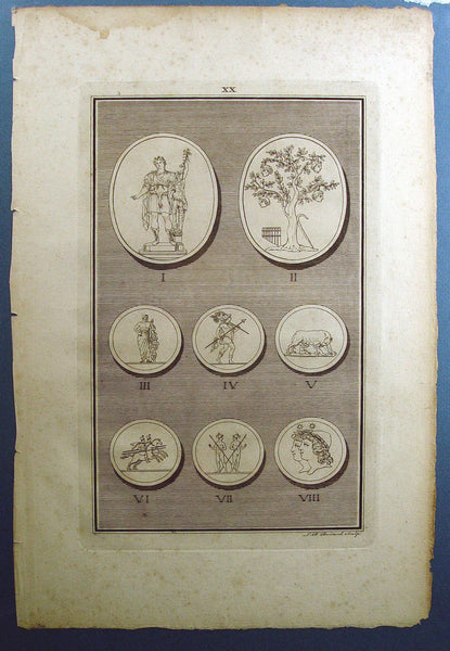 Antique Engraving Roman Medallions Coins 1755 - Artifax antiques & design