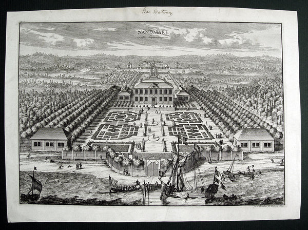 Swedish Baroque Antique Engraving of  Sandmare Estate, 1699