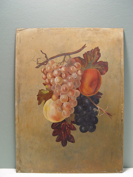 Antique Grapes & Peaches Still Life Oil Painting 1890s - Artifax antiques & design