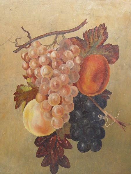 Antique Grapes & Peaches Still Life Oil Painting 1890s - Artifax antiques & design