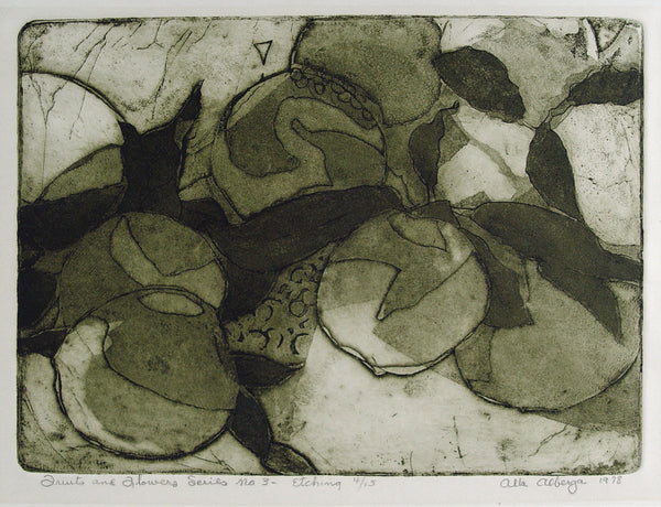 Vintage Abstract Etching Fruits & Flowers by Alta Alberga