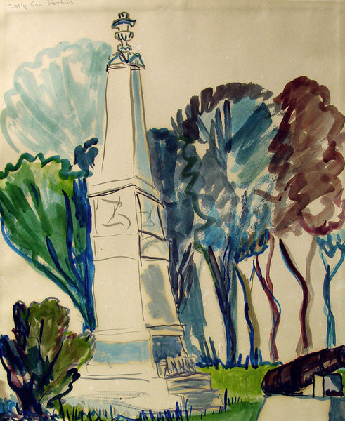 Vintage Texas Artist Fannin Monument Goliad Texas Watercolor