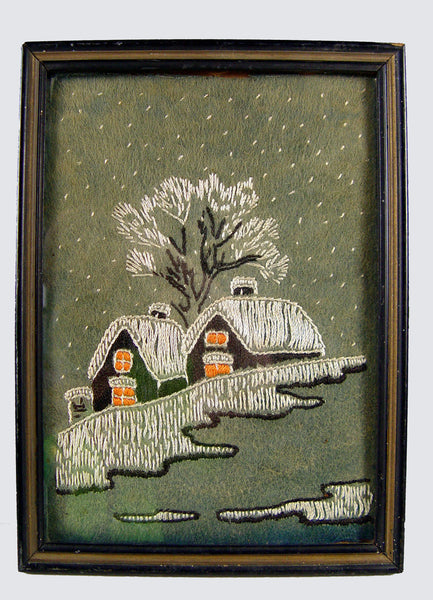 Vintage Embroidered Rustic Winter Scene