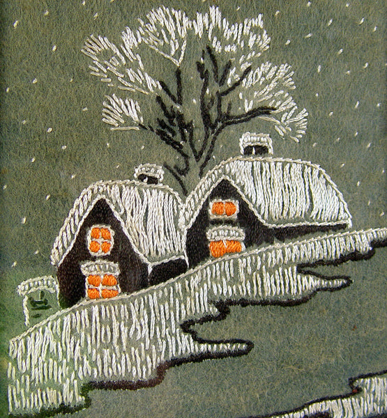 Vintage Embroidered Rustic Winter Scene