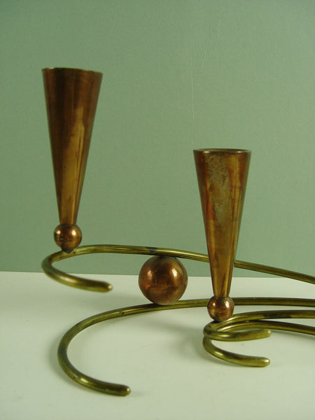 Copper & Brass Candleholders, S/2 - Artifax antiques & design