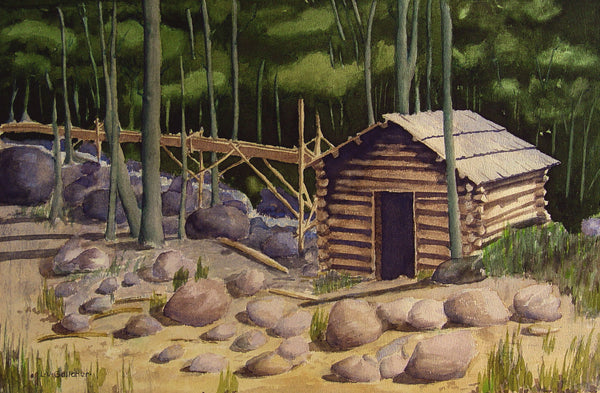 Mountain Mining Cabin Watercolor