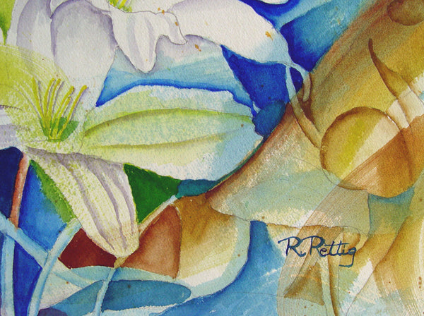 Abstract Lilies Watercolor - Artifax antiques & design