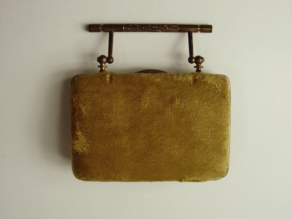 Antique Velvet & Brass Filigree Pocketbook Purse