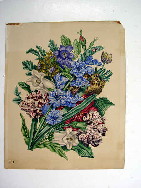 A Banquet of Blossoms Antique Watercolor - Artifax antiques & design