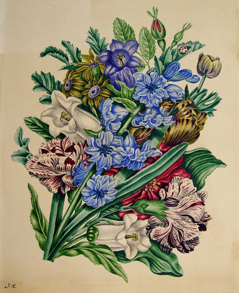 A Banquet of Blossoms Antique Watercolor - Artifax antiques & design