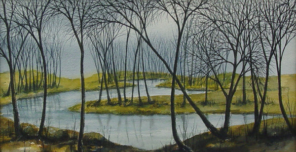 Winter Wetlands Watercolor Landscape
