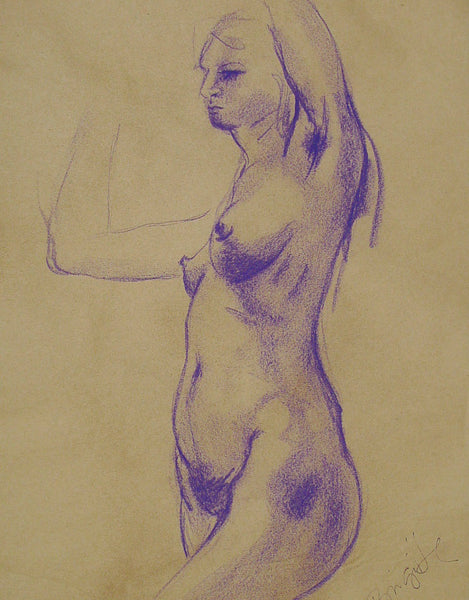 Nude Study in Purple Chalk Drawing