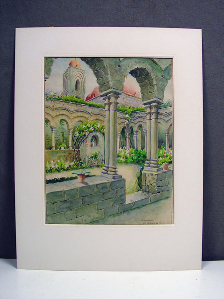 Courtyard Garden Watercolor - Artifax antiques & design