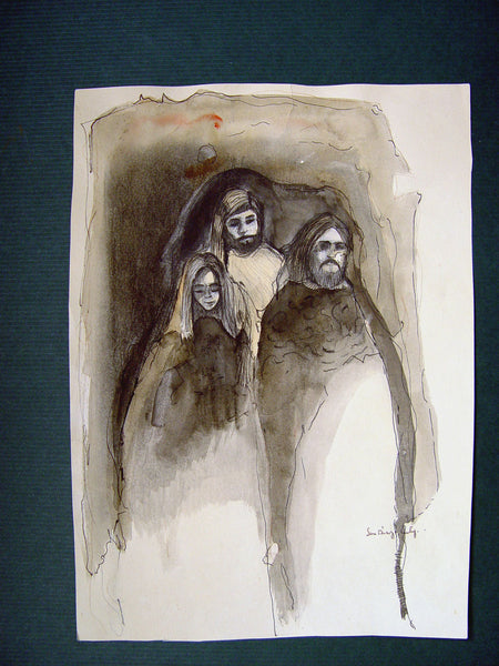 Family Portrait in Grisaille Watercolor