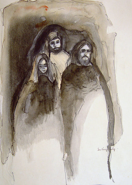 Family Portrait in Grisaille Watercolor